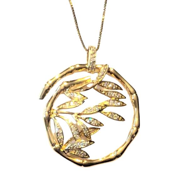 NIB Victoria Wieck Gold Tone 925 Sterling Silver CZ Bamboo Pendant 18 in chain - Picture 2 of 7